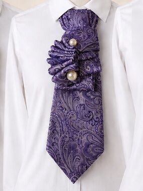 Lavender Paisley Silk Tie with Pearl Accents